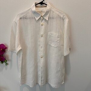 TOMMY BAHAMA Men’s White Linen Short sleeved button down shirt Size Medium